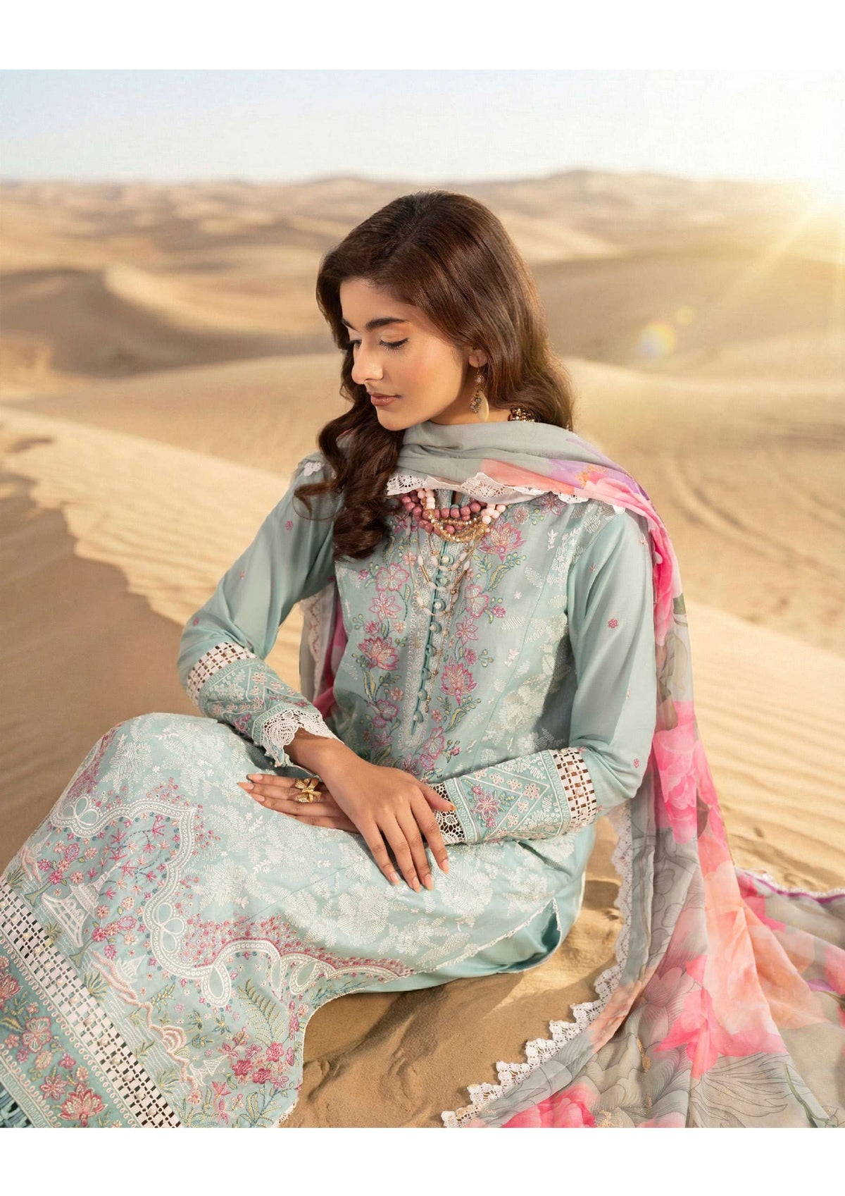 Adan's Libas Masakali Design 08 Sky Blue Chikankari Lawn Pakistani Suit - Soft Pastel Salwar Kameez Women Clothing for Summer Wedding & Brunch