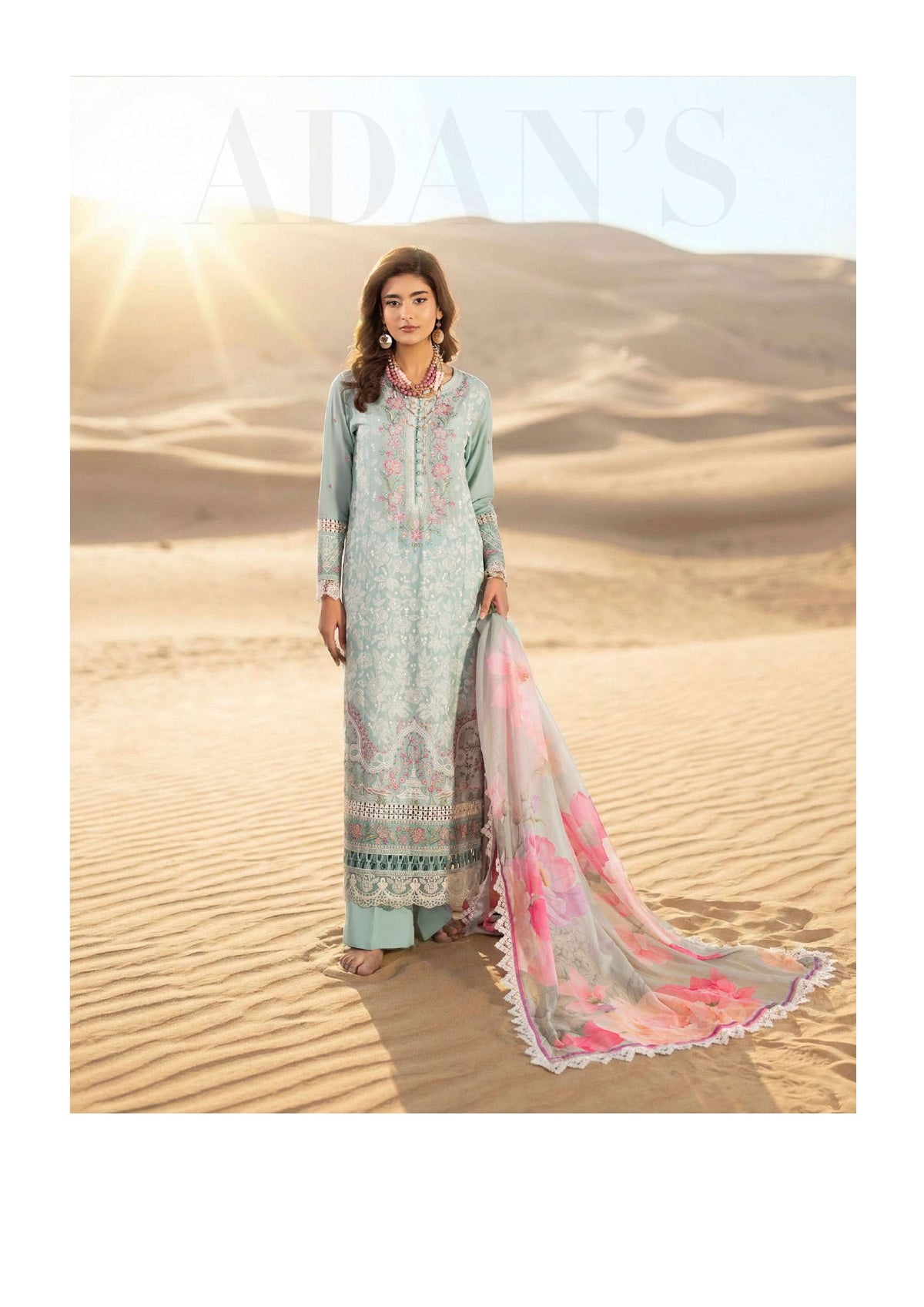 Adan's Libas Masakali Design 08 Sky Blue Chikankari Lawn Pakistani Suit - Soft Pastel Salwar Kameez Women Clothing for Summer Wedding & Brunch