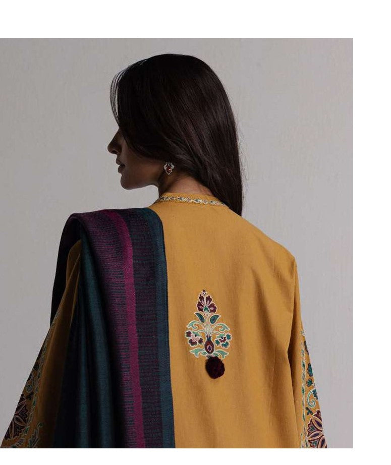 COCO Winters '26 OCHRE 2A Warm Mustard Suzani Embroidered Karandi Suit