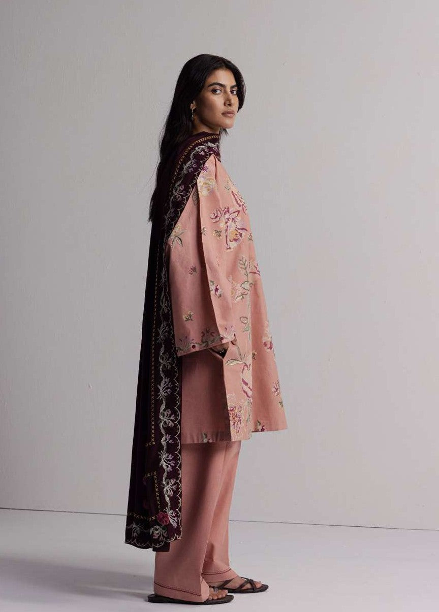 COCO Winters '26 RAKHSH 3A Dusty Pink Cross-Stitch Floral Karandi Suit