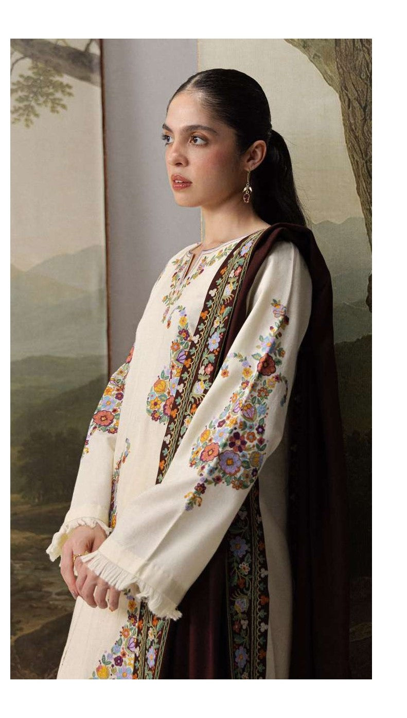 COCO Winters '26 SHIREEN 6A Soft Ivory Kashmiri Dori Embroidered Khaddar Suit