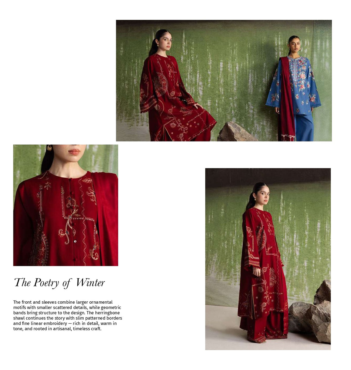 COCO Winters '26 DIBA 10A Deep Red Kantha Embroidered Khaddar Suit