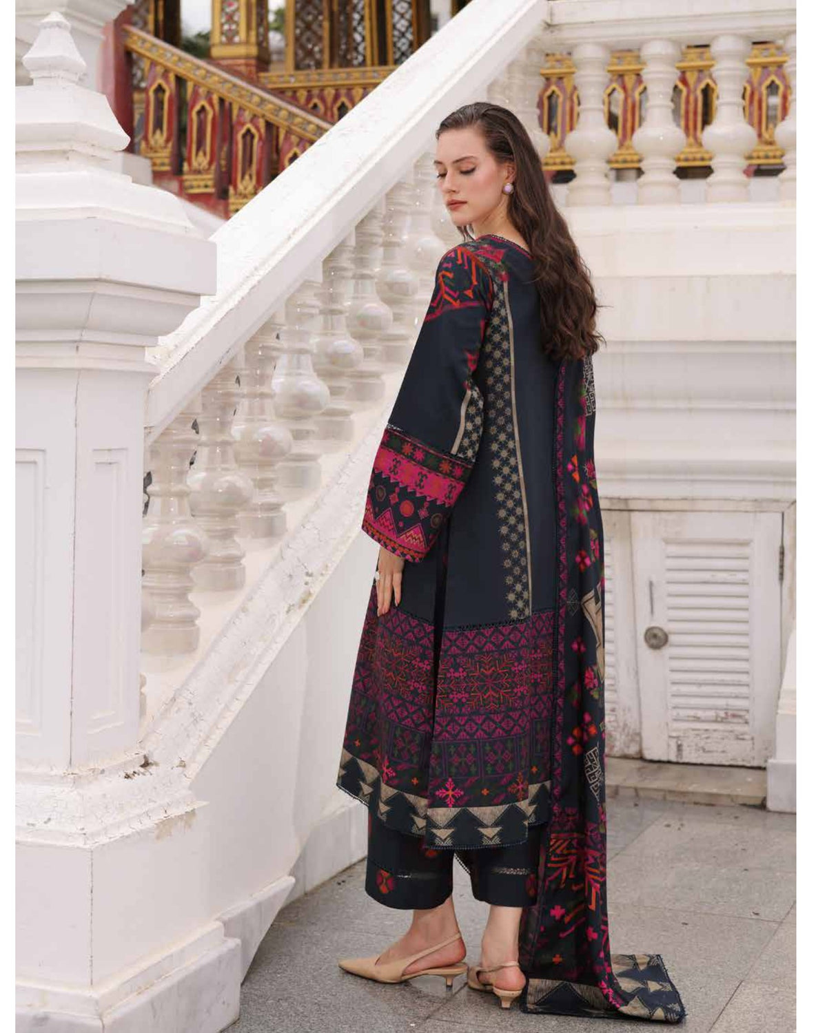 Charizma C-Prints CPW6-10 Midnight Navy & Magenta Printed Linen Pakistani Suit Unstitched Salwar Kameez