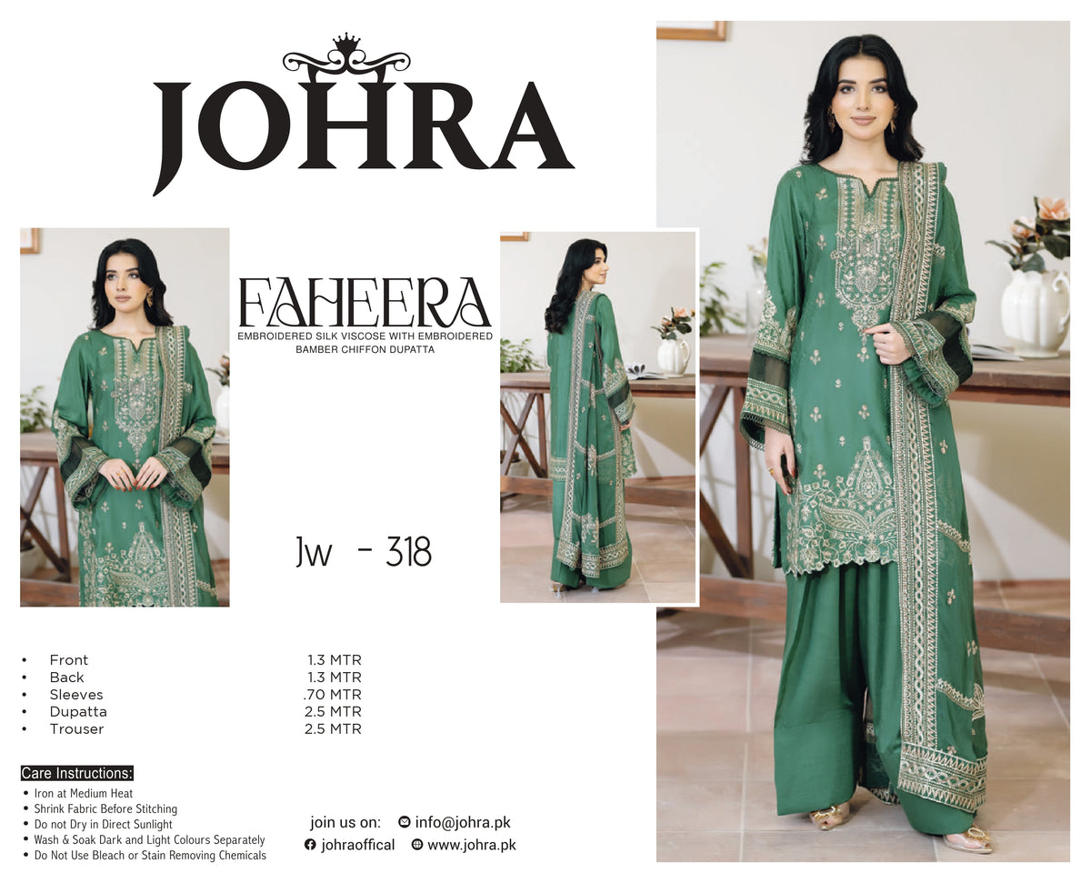 Inlays Johra Faheera Embroidered Viscose – Emerald Green | Jw-318