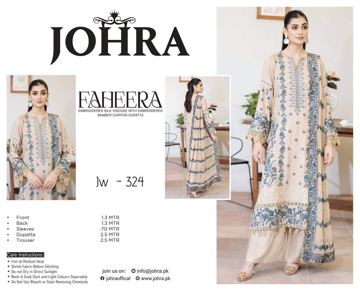 Inlays Johra Faheera Embroidered Viscose – Beige/Cream | Jw-324