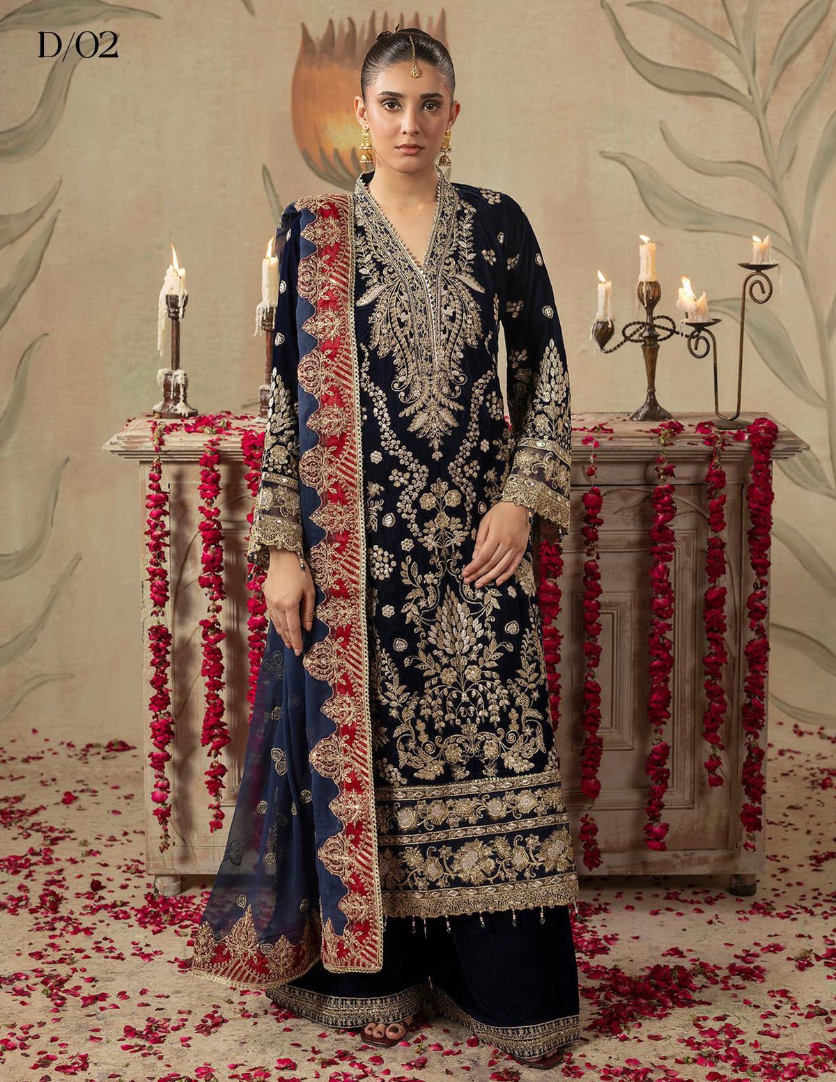 Areej Naqash-E-Makhmal D/01 - Teal Green Embroidered Luxury Velvet Pakistani Salwar Suit for Wedding