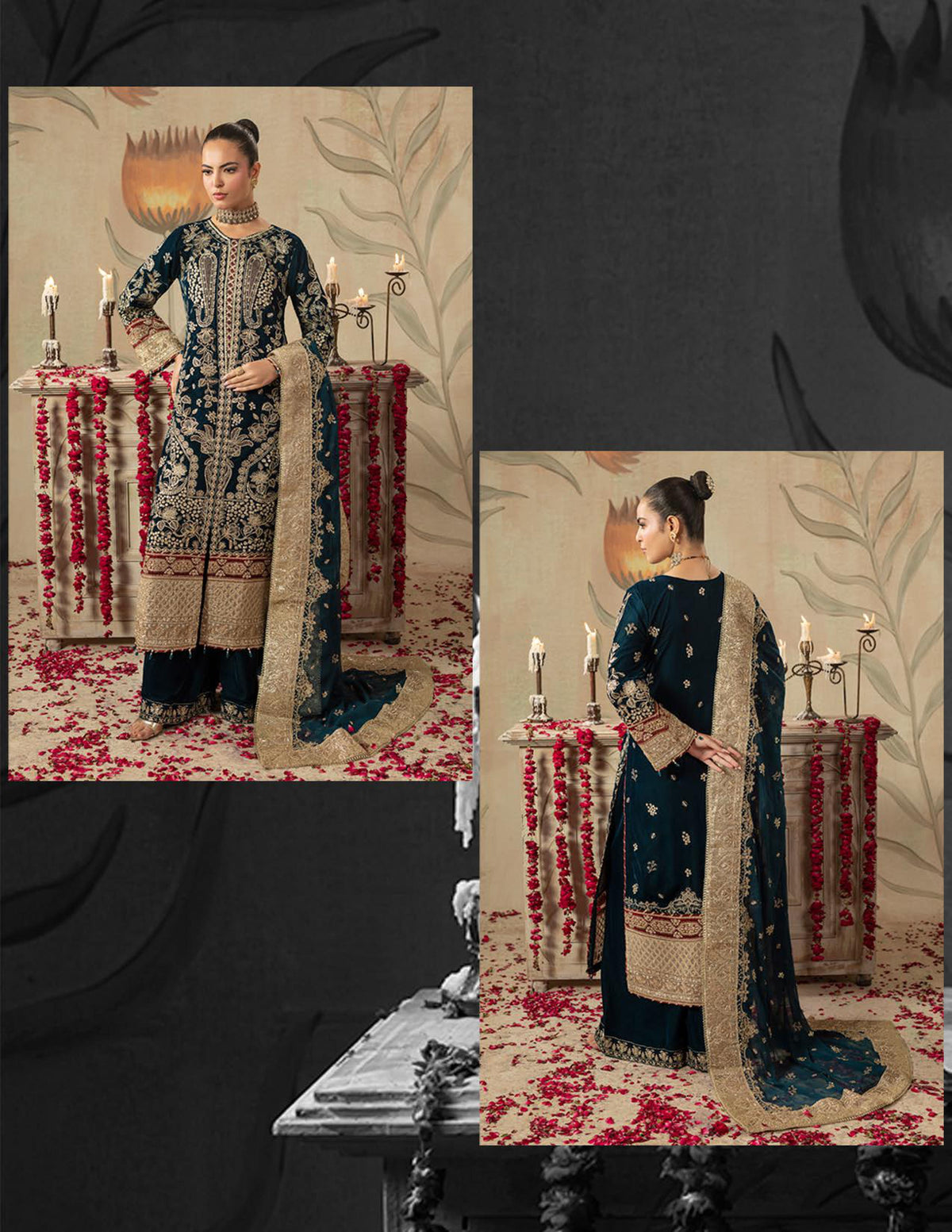 Areej Naqash-E-Makhmal D/01 - Teal Green Embroidered Luxury Velvet Pakistani Salwar Suit for Wedding