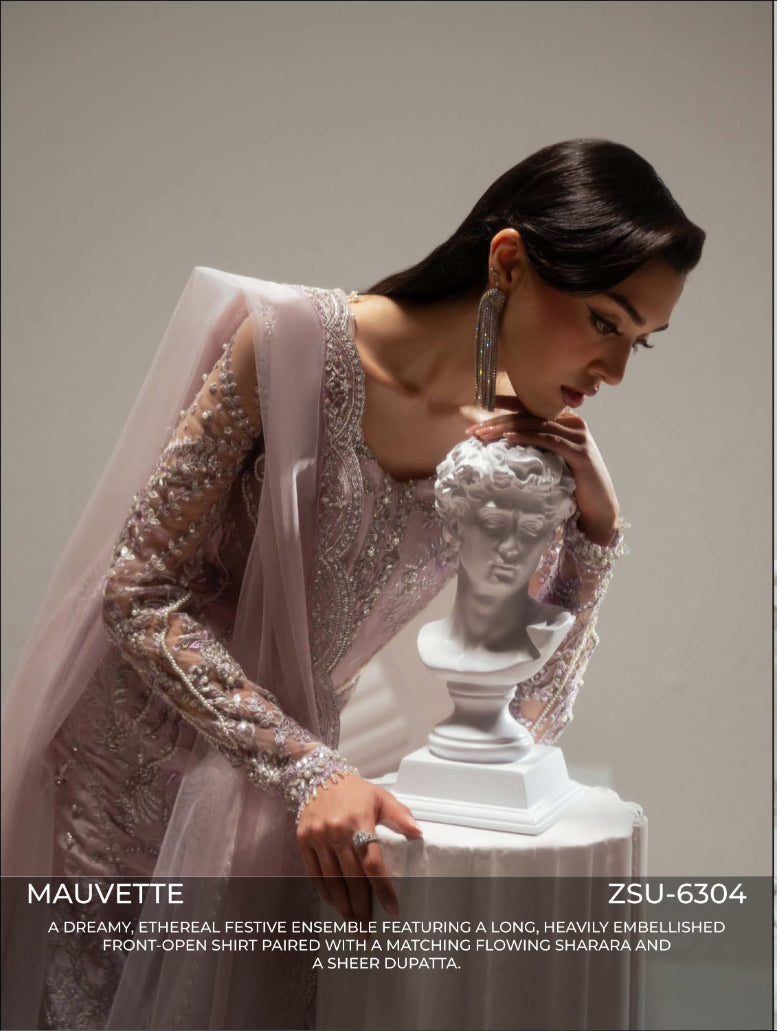 Zariya Mauvette (ZSU-6304) - Mauve Embroidered Pakistani Sharara Suit | Studio Elyse Wedding