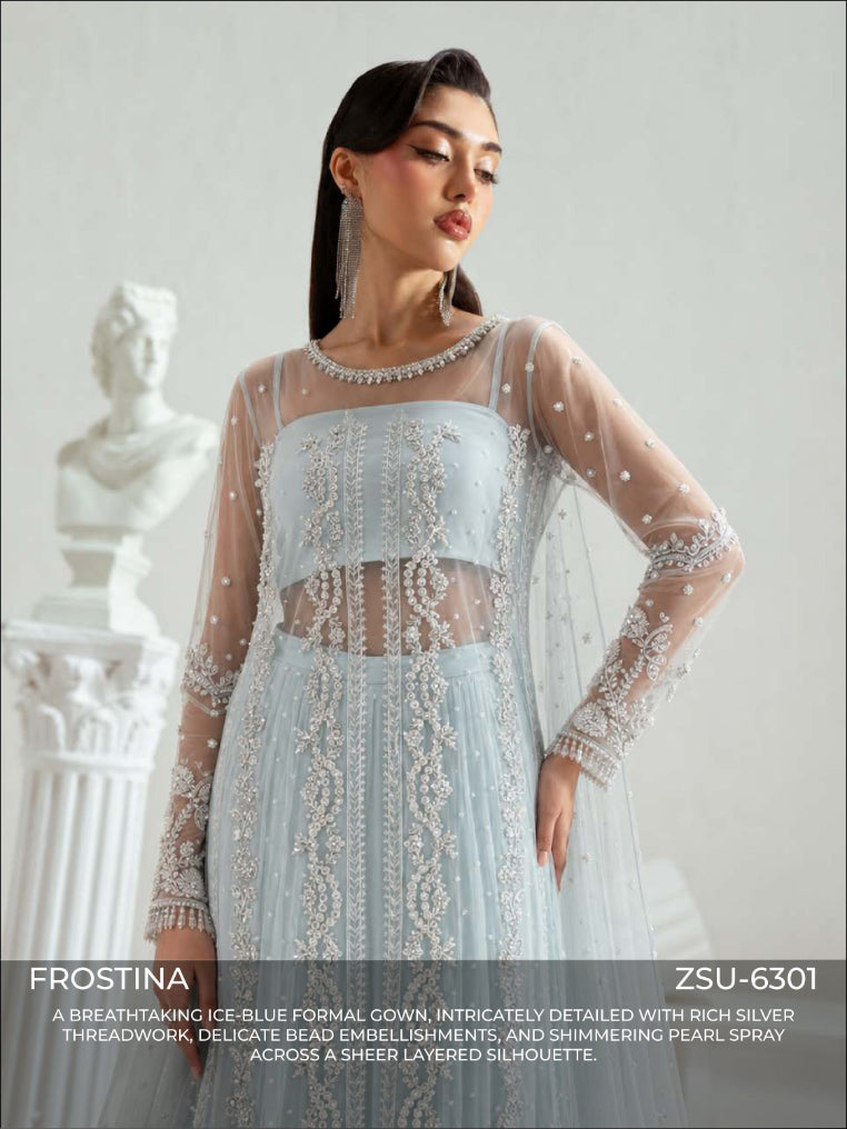Zariya Frostina (ZSU-6301) - Ice-Blue Luxury Wedding Abaya Gown | Studio Elyse Couture