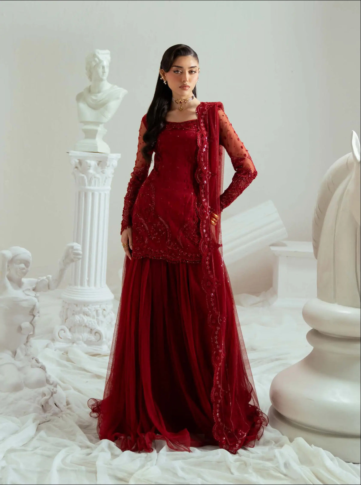 Zariya Maroonique (ZSU-6300) - Red Embroidered Pakistani Salwar Suit | Studio Elyse Wedding Collection