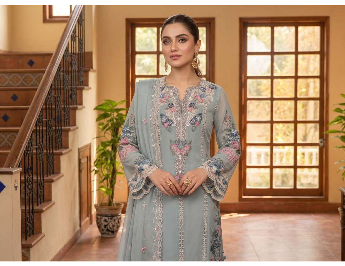 Tawakkal Zafielle Design D-5102: Sky Grey Pakistani Salwar Kameez Suit