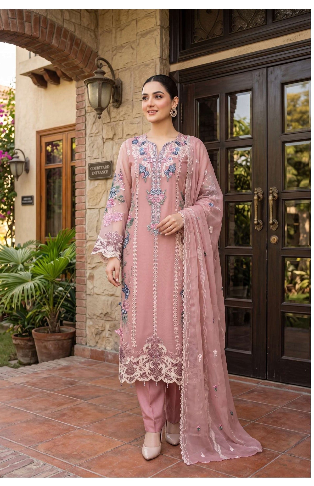 Tawakkal Zafielle D-5101 Luxury Embroidered Chiffon Pakistani Suit – Soft Mauve Pink Wedding Wear
