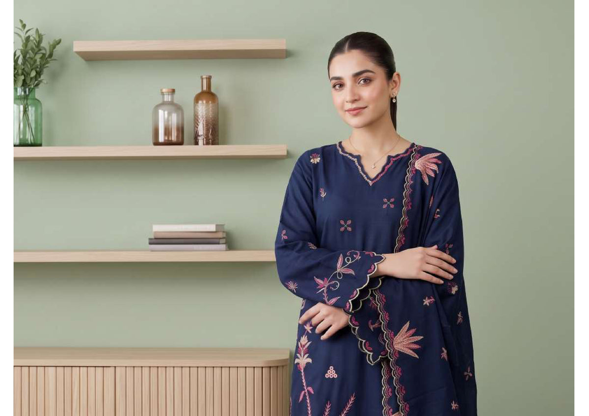 Tawakkal Aysana D-5868 Navy Blue Fancy Embroidered Khaddar Salwar Kameez - Women Clothing Pakistani Suit for Wedding Guest & Evening Ceremony