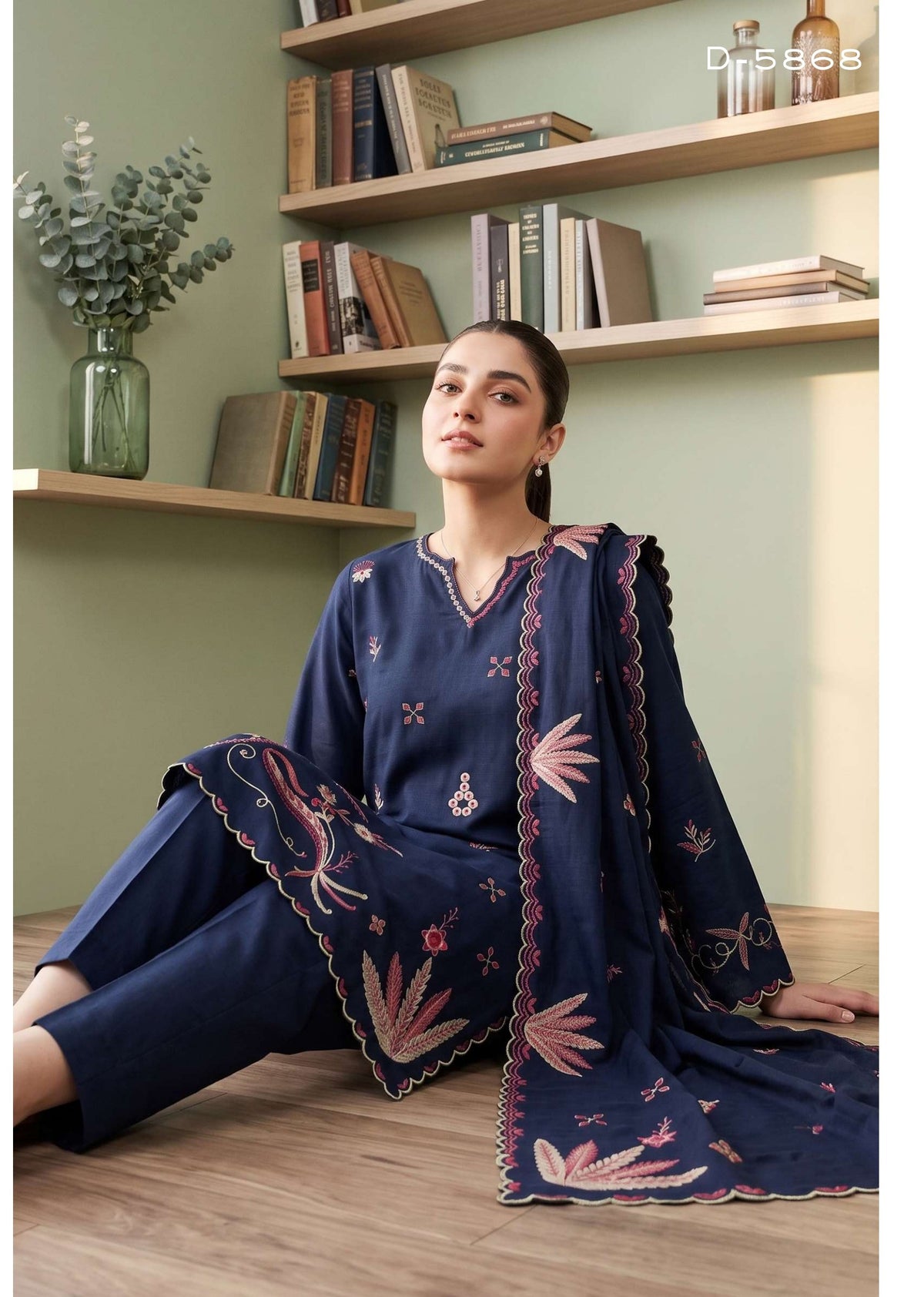 Tawakkal Aysana D-5868 Navy Blue Fancy Embroidered Khaddar Salwar Kameez - Women Clothing Pakistani Suit for Wedding Guest & Evening Ceremony