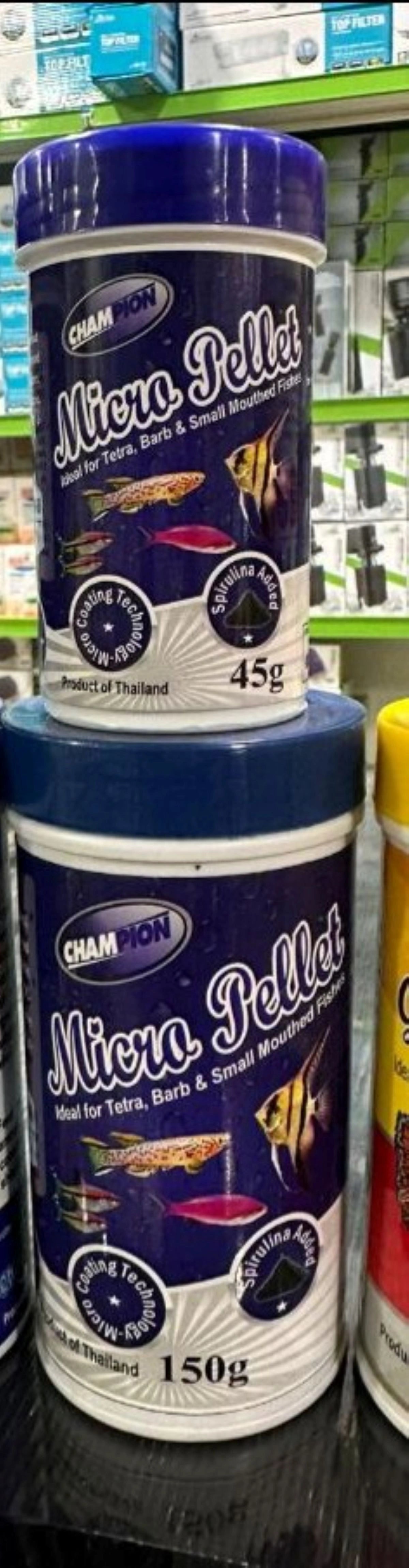 Champion Fish Food Micro Pellets 150g: Healthy Growth & Vibrant Colors
Champion Micro Pellets 150g is a specially formulated and easily digestible food designed for small-mouthed fish and fry in your Kolkata aquarium, including Tetras, Guppies, Barbs, and other small tropical species. These tiny, soft pellets are packed with essential nutrients to support healthy growth and vibrant colors.