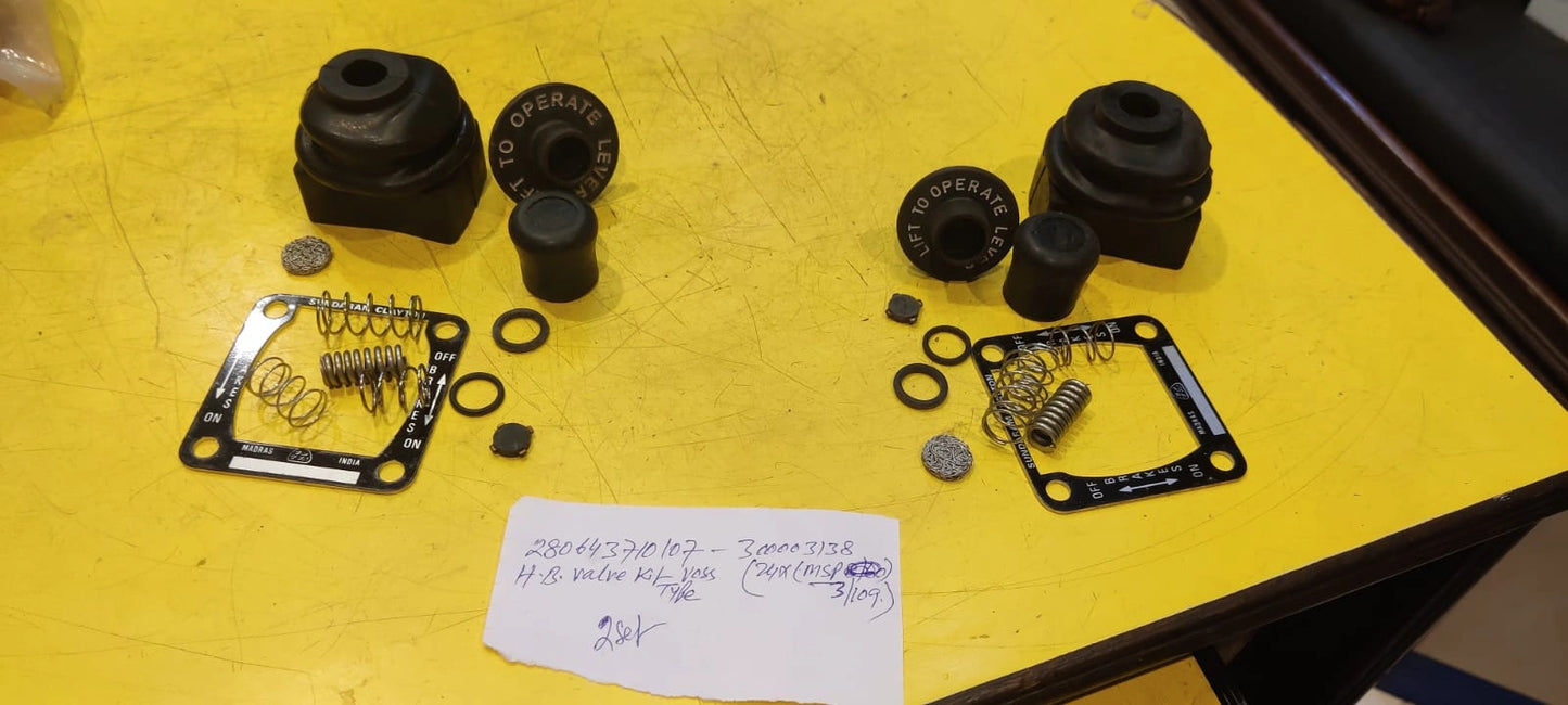 WABCO HVB Actuation Unit (300003138) / Tata (710107) Repair Kit for Kolkata
Ensure the reliable operation of your parking and emergency braking systems in commercial vehicles in Kolkata with this WABCO Hand Dual Brake Valve (HVB) Actuation Unit Repair Kit. Specifically designed for WABCO HVB units with part number 300003138 and compatible with Tata hand brake valves bearing part number 710107, this kit provides the necessary components for a thorough service, crucial for maintaining safety on Kolkata's roa