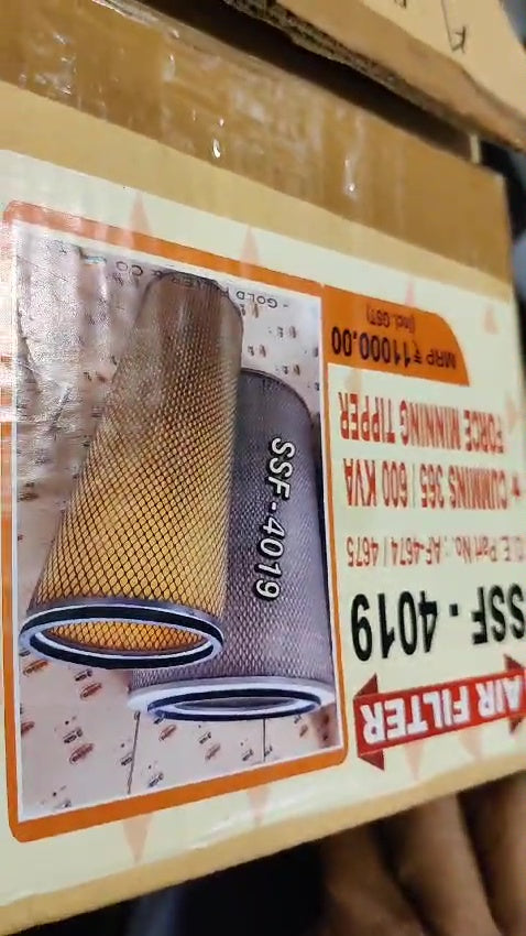 Air filter with a label on a cardboard background