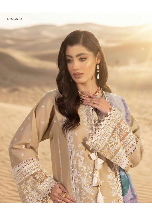 Adan's Libas Masakali Design 02 Sand Beige Schiffli Chikankari Lawn Pakistani Suit - Women Clothing Salwar Kameez for Pre-Wedding &amp; Retro Party