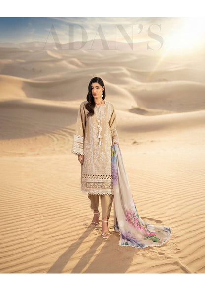Adan's Libas Masakali Design 02 Sand Beige Schiffli Chikankari Lawn Pakistani Suit - Women Clothing Salwar Kameez for Pre-Wedding &amp; Retro Party