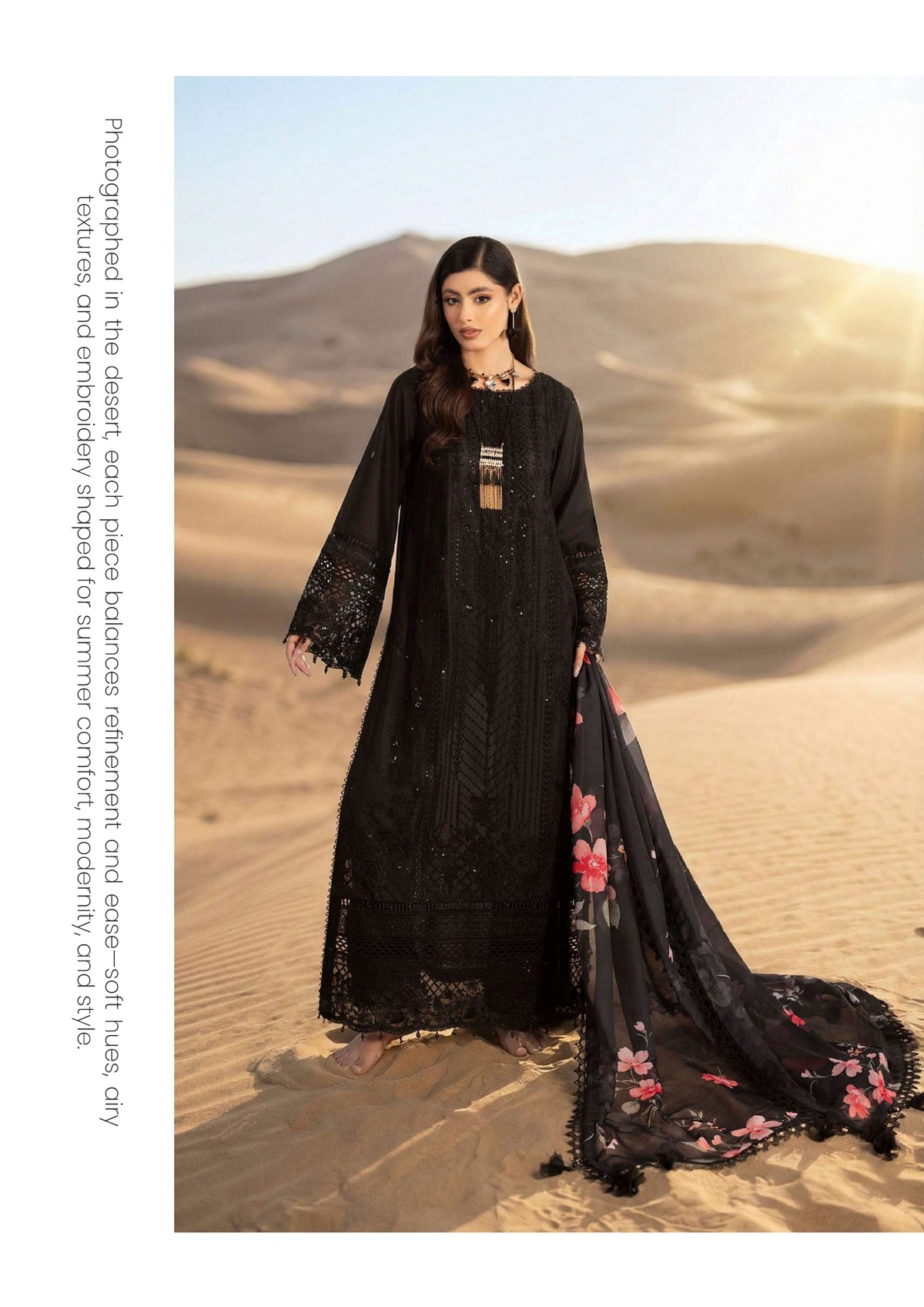 Adan's Libas Masakali Design 05 Jet Black Chikankari Lawn Suit - Elegant Pakistani Salwar Kameez Women Clothing for Evening Wedding &amp; Night Party