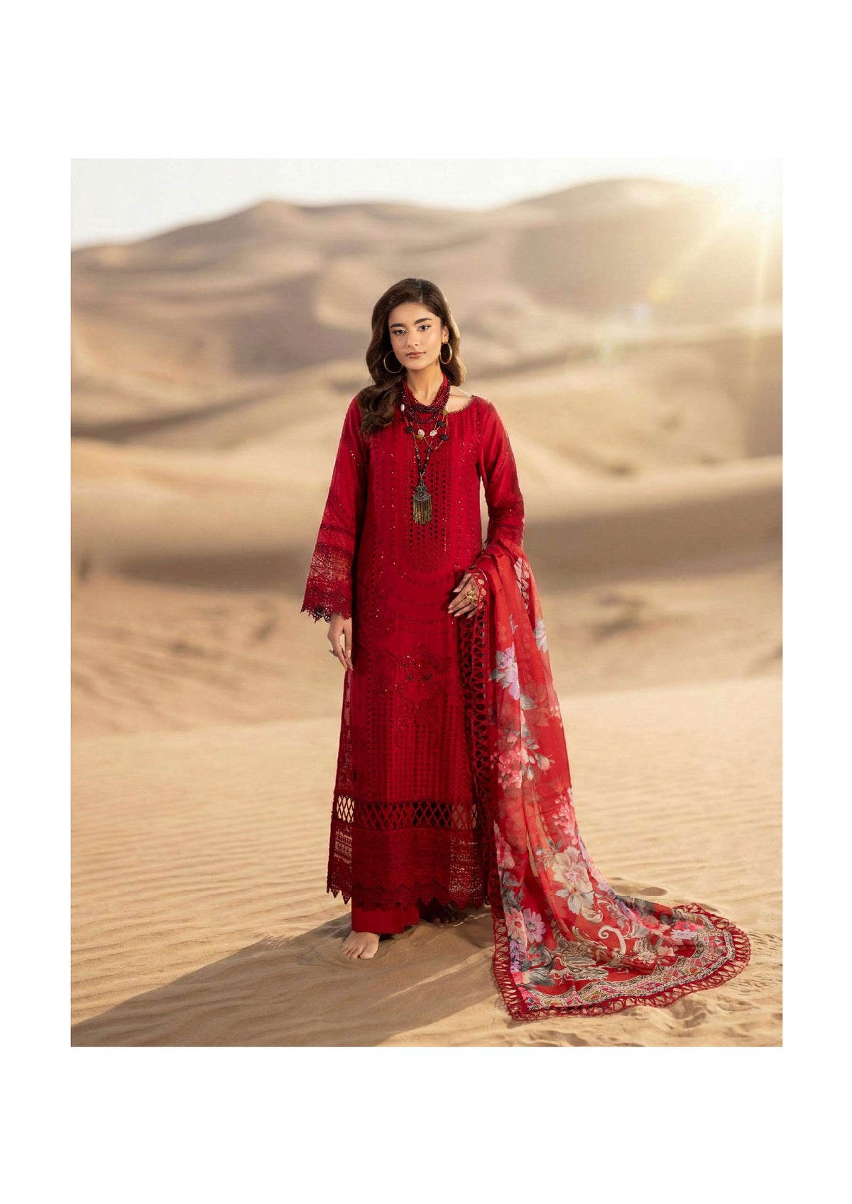 Adan's Libas Masakali Design 06 Crimson Red Schiffli Chikankari Lawn Suit - Bridal &amp; Wedding Guest Pakistani Salwar Kameez Women Clothing