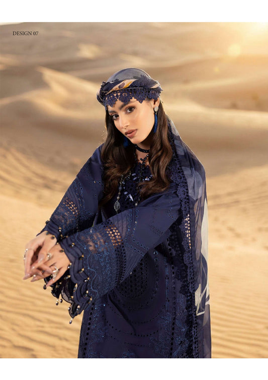 Adan's Libas Masakali Design 07 Navy Blue Chikankari Lawn Suit - Designer Pakistani Salwar Kameez Women Clothing for Wedding Guest &amp; Formal Party