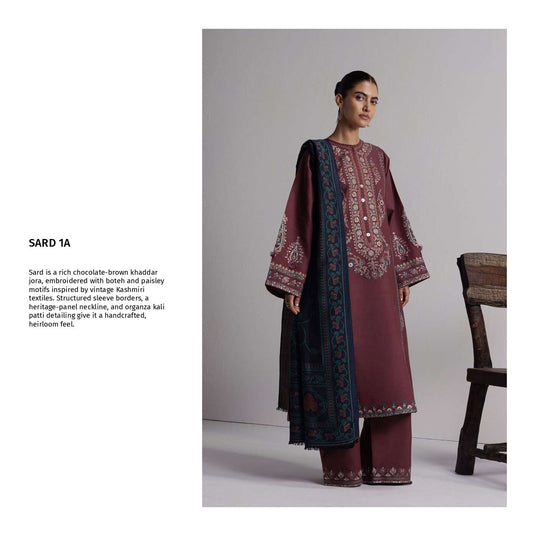 COCO Winters '26 SARD 1A Chocolate Brown Kashmiri Embroidered Khaddar Suit 3 Piece