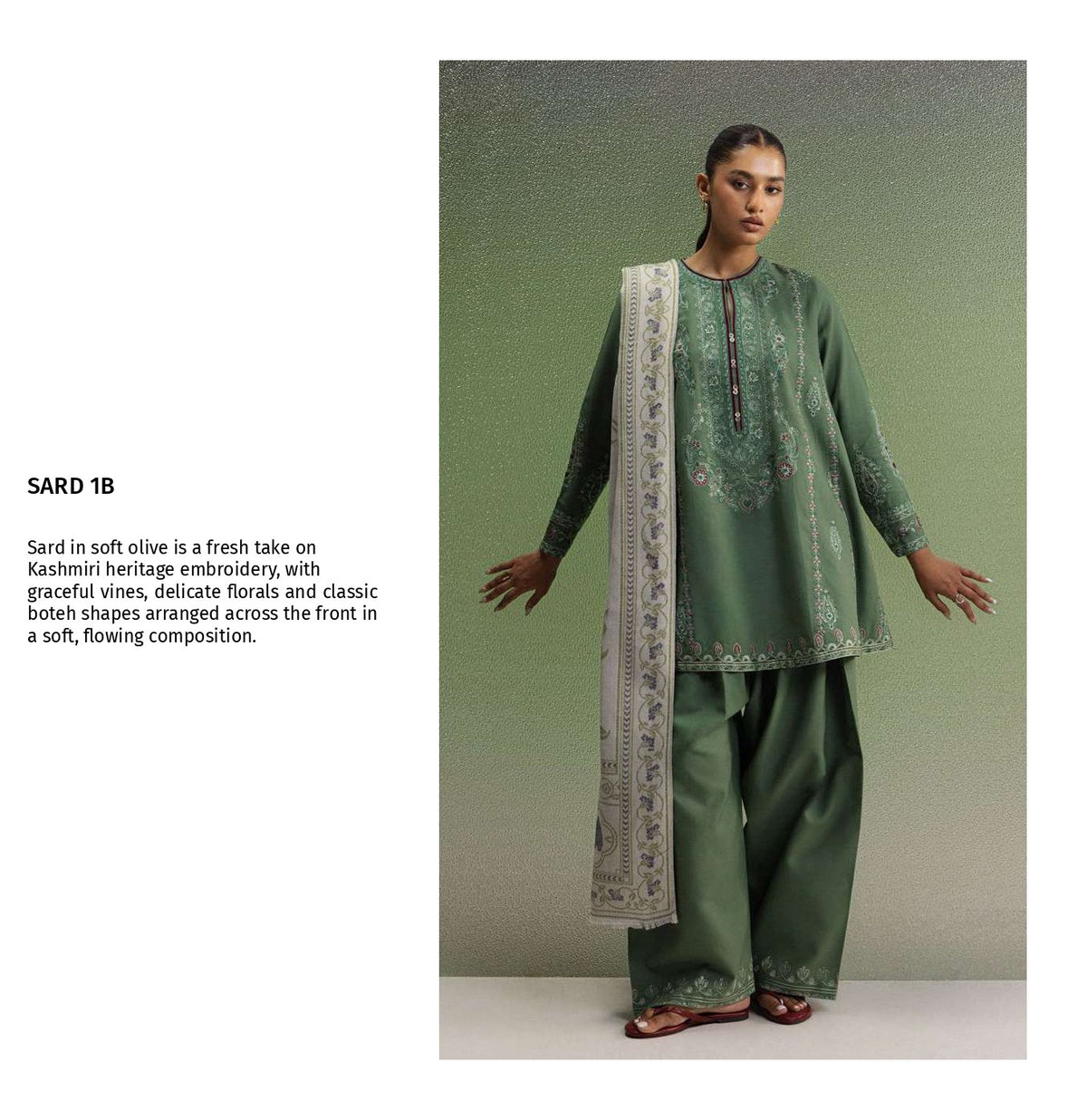 COCO Winters '26 SARD 1B Olive Green Kashmiri Embroidered Khaddar Suit 3 Piece