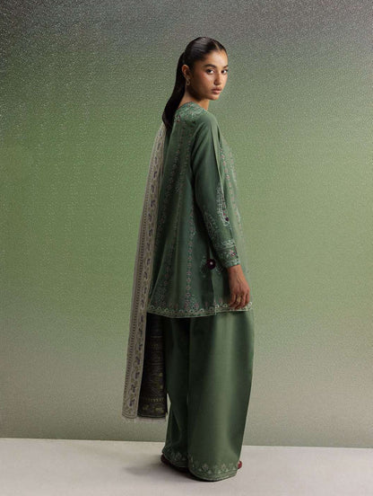 COCO Winters '26 SARD 1B Olive Green Kashmiri Embroidered Khaddar Suit 3 Piece