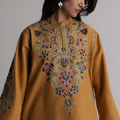 COCO Winters '26 OCHRE 2A Warm Mustard Suzani Embroidered Karandi Suit