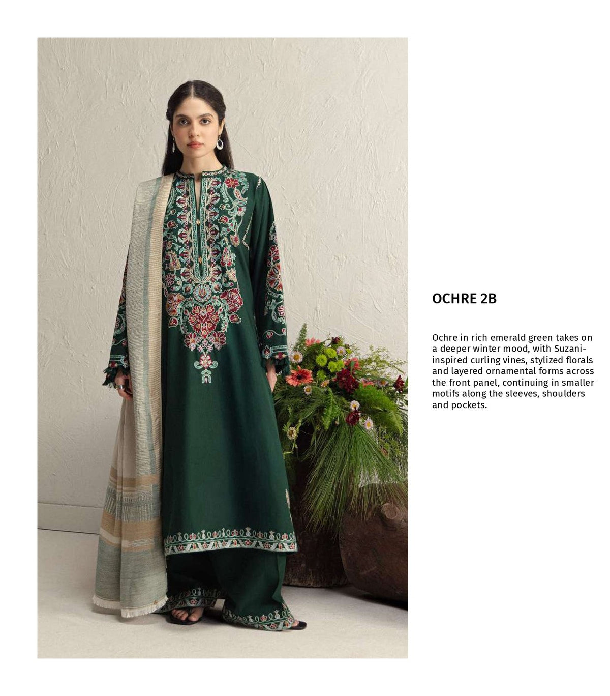 COCO Winters '26 OCHRE 2B Emerald Green Suzani Embroidered Karandi Suit