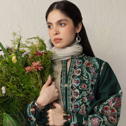 COCO Winters '26 OCHRE 2B Emerald Green Suzani Embroidered Karandi Suit