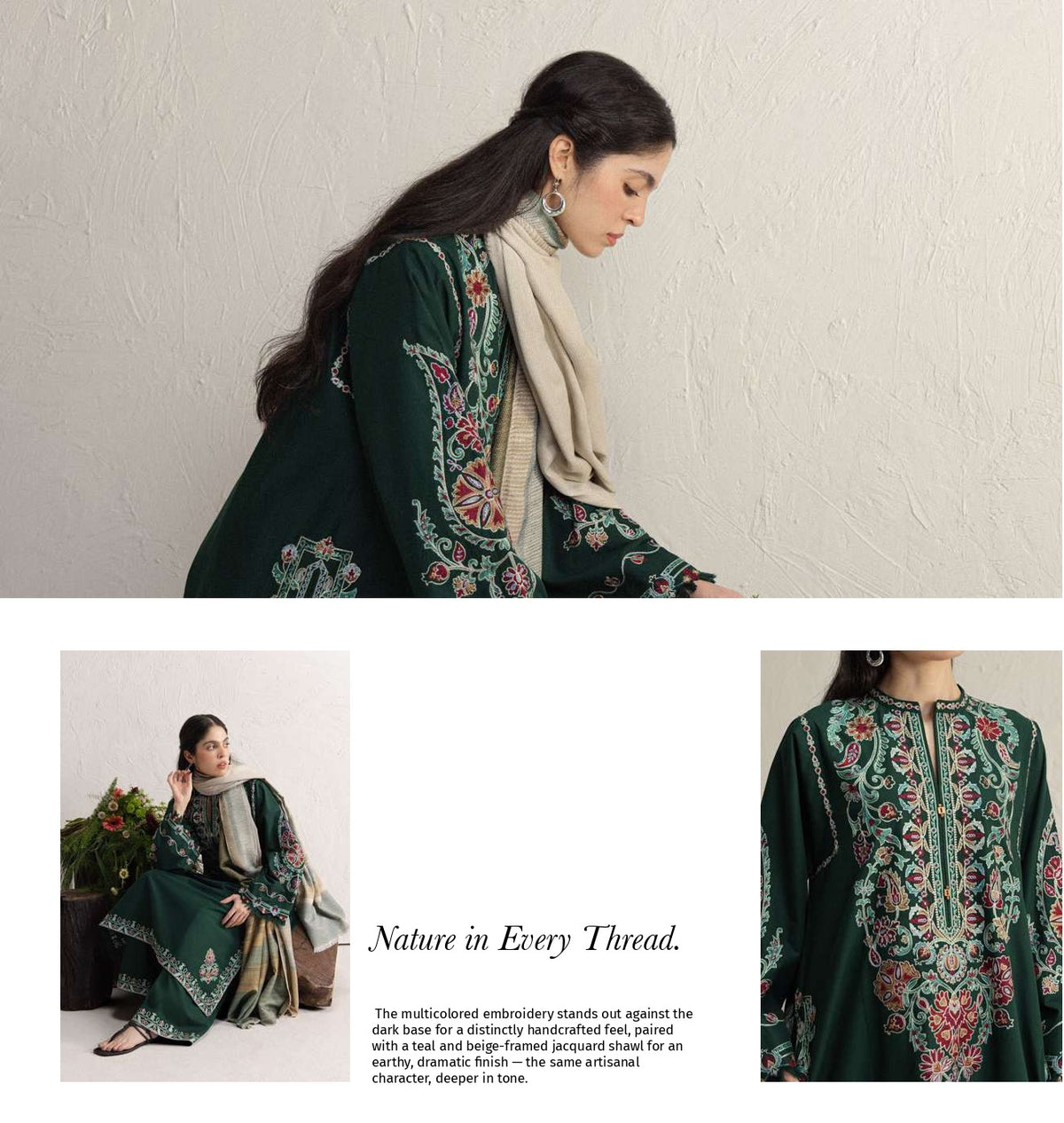 COCO Winters '26 OCHRE 2B Emerald Green Suzani Embroidered Karandi Suit