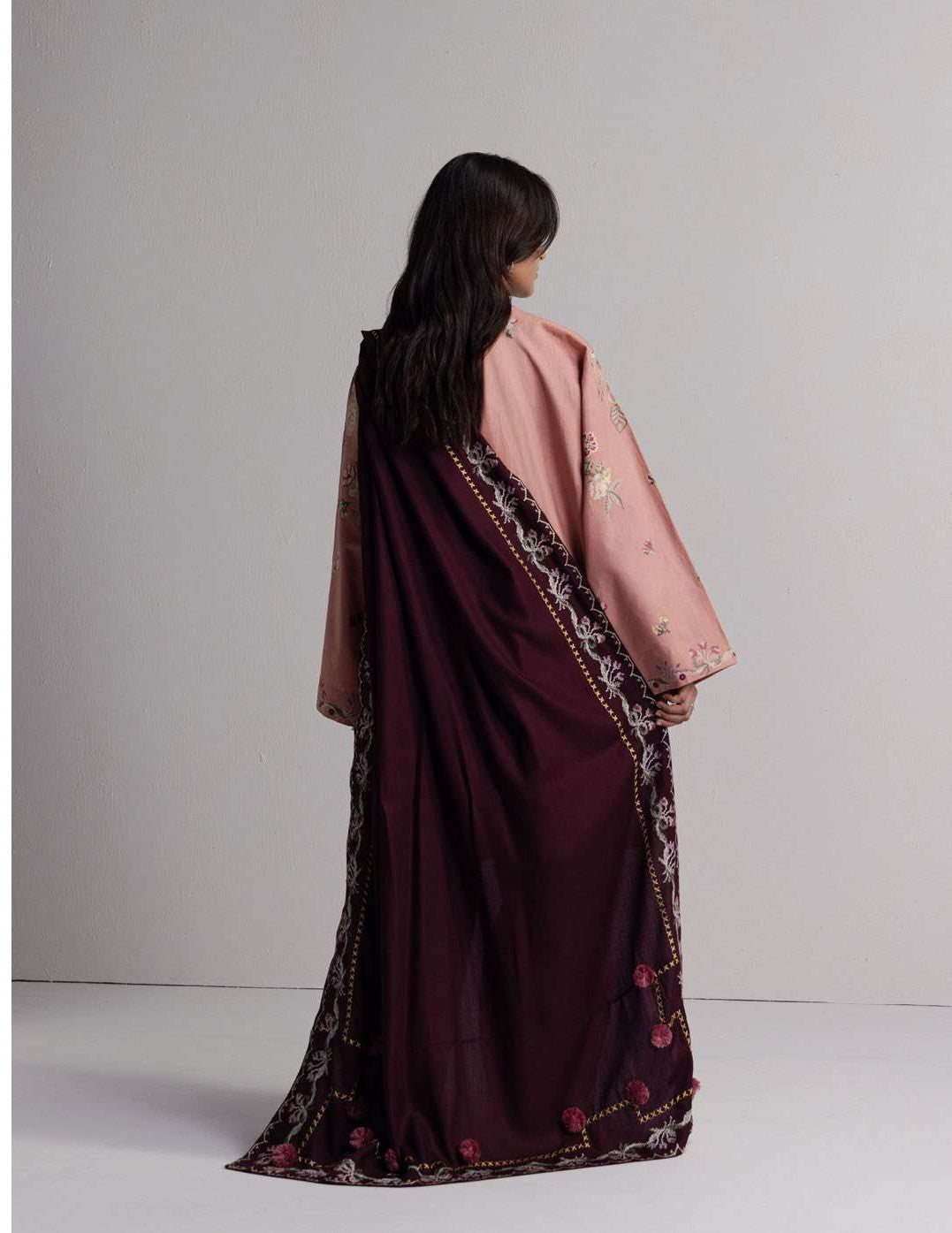 COCO Winters '26 RAKHSH 3A Dusty Pink Cross-Stitch Floral Karandi Suit
