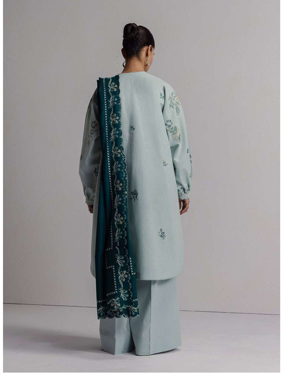 COCO Winters '26 RAKHSH 3B Powder Blue Embroidered Karandi Suit with Marina Twill Shawl