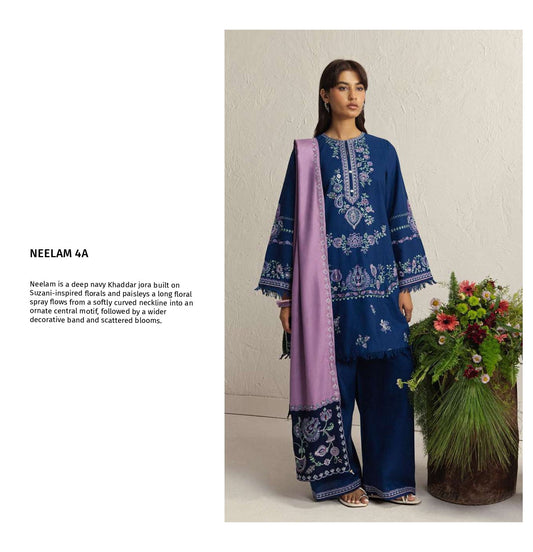 COCO Winters '26 NEELAM 4A Deep Navy Suzani Embroidered Khaddar Suit