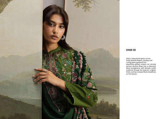 COCO Winters '26 SHAB 5B Forest Green Embroidered Karandi Suit with Herringbone Shawl