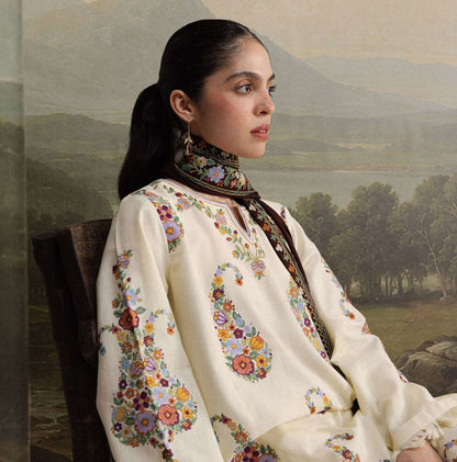 COCO Winters '26 SHIREEN 6A Soft Ivory Kashmiri Dori Embroidered Khaddar Suit