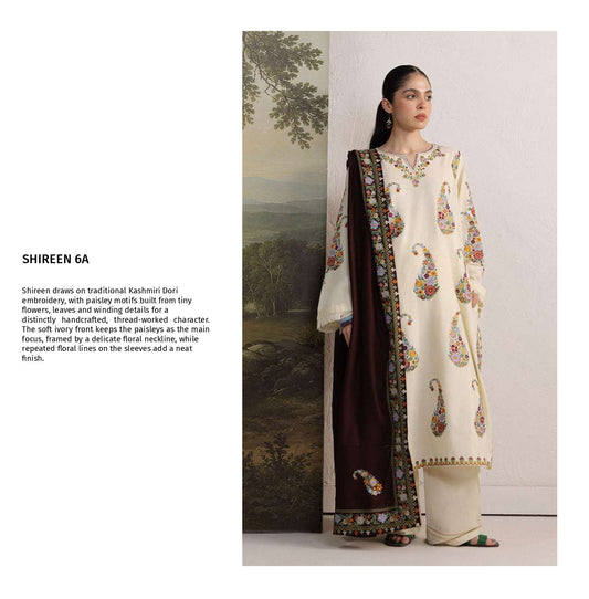 COCO Winters '26 SHIREEN 6A Soft Ivory Kashmiri Dori Embroidered Khaddar Suit