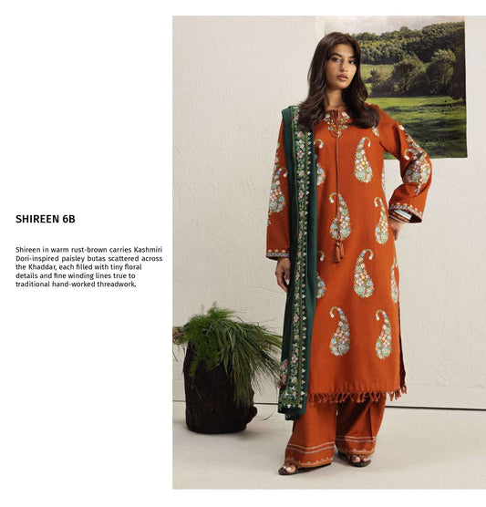 COCO Winters '26 SHIREEN 6B Rust Brown Kashmiri Dori Khaddar Suit