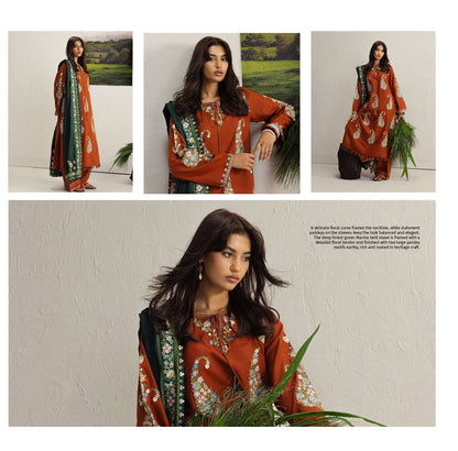 COCO Winters '26 SHIREEN 6B Rust Brown Kashmiri Dori Khaddar Suit