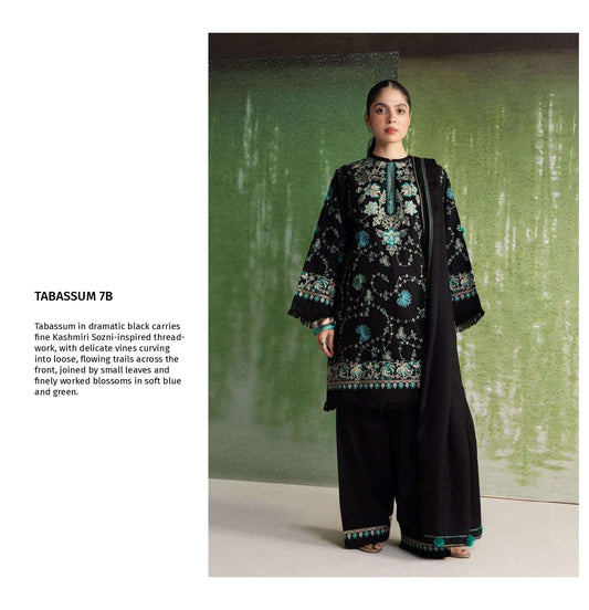 COCO Winters '26 TABASSUM 7B Dramatic Black Sozni Threadwork Karandi Suit