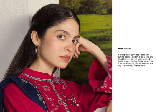COCO Winters '26 NAIRANG 8B Berry Red Botanical Embroidered Khaddar Suit