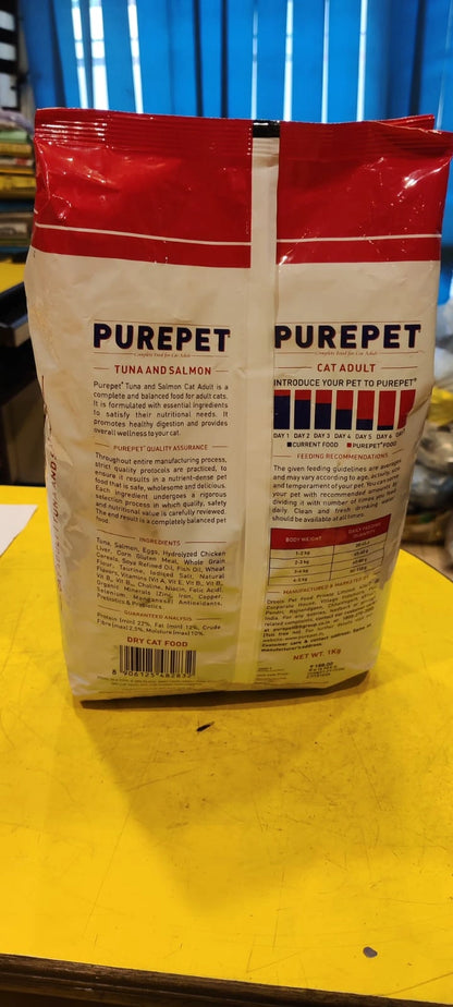 Purepet Tuna &amp; Salmon Dry Cat Food 1kg - Tasty &amp; Healthy for Adult Cats in Kolkata

Treat your adult cat in Kolkata to a delicious and nutritious meal with Purepet Tuna &amp; Salmon Dry Cat Food. This 1 kg pack of non-vegetarian kibble is expertly formulated with real tuna and salmon, providing a palatable and protein-rich diet your feline will love.