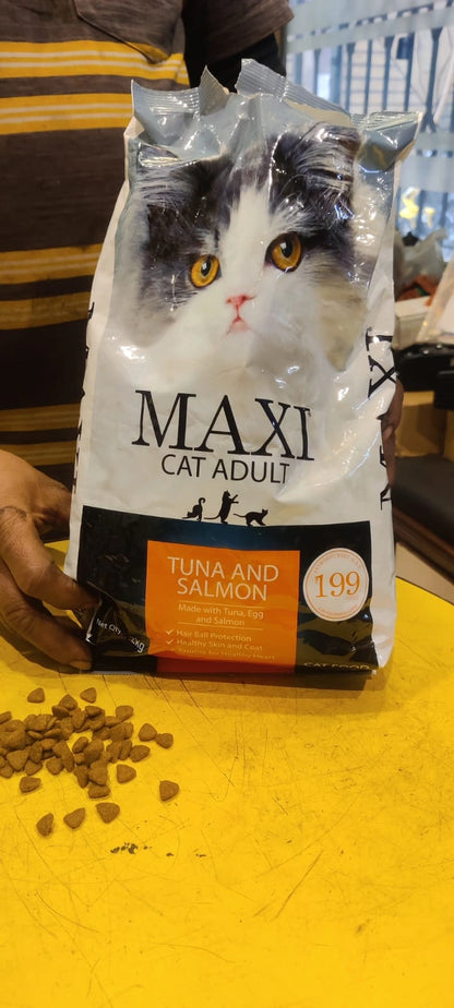 Maxi Tuna &amp; Salmon Dry Cat Food 1.2kg - Complete Nutrition for Adult Cats in Kolkata

Treat your adult cat in Kolkata to a delicious and nutritious complete meal with Maxi Tuna &amp; Salmon Dry Cat Food. This 1.2kg non-vegetarian formula is expertly crafted with real tuna and salmon, offering a palatable and protein-rich diet your feline will love.