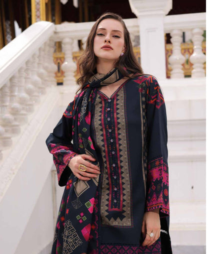 Charizma C-Prints CPW6-10 Midnight Navy & Magenta Printed Linen Pakistani Suit Unstitched Salwar Kameez