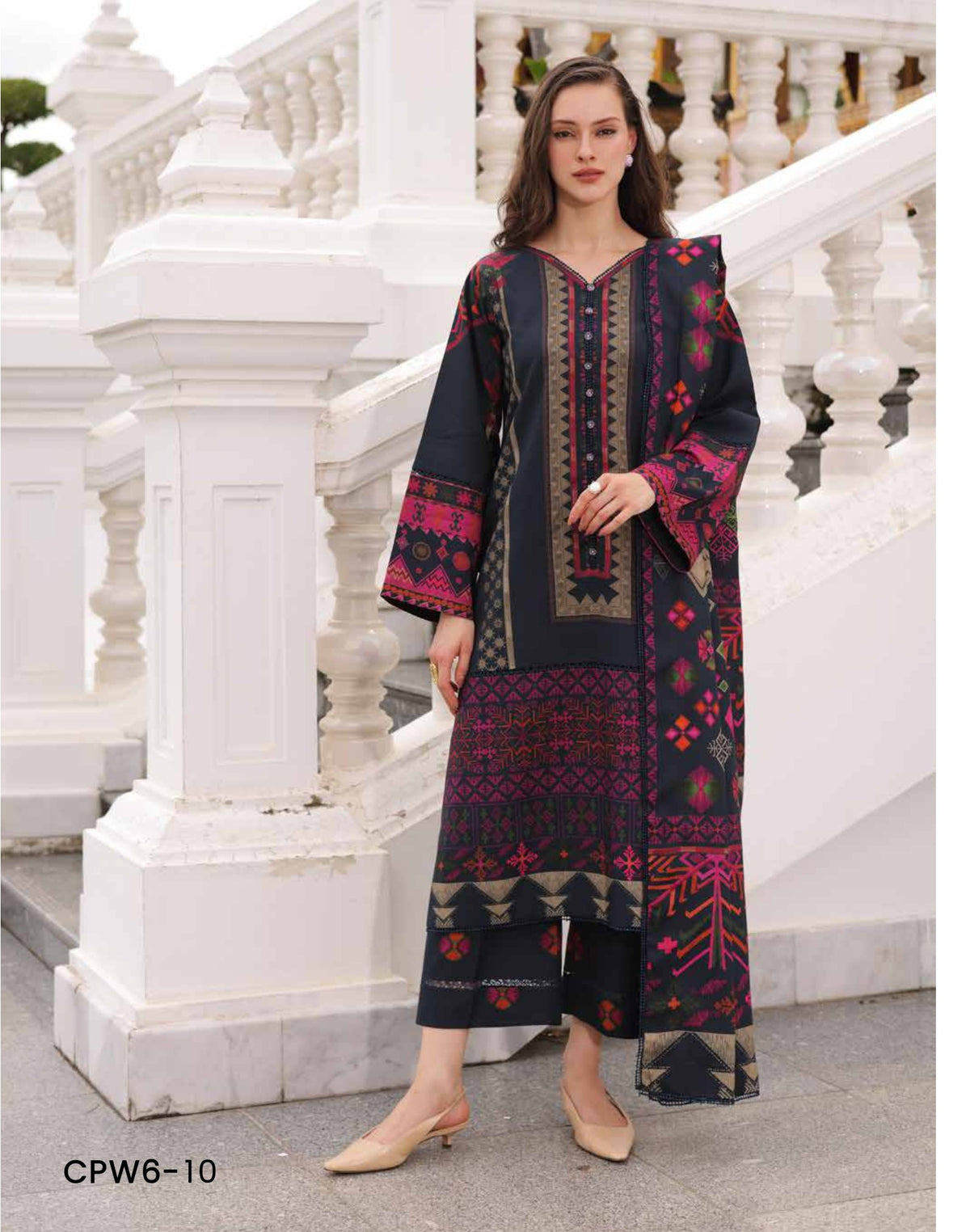 Charizma C-Prints CPW6-10 Midnight Navy & Magenta Printed Linen Pakistani Suit Unstitched Salwar Kameez