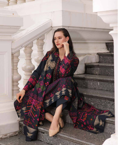 Charizma C-Prints CPW6-10 Midnight Navy & Magenta Printed Linen Pakistani Suit Unstitched Salwar Kameez