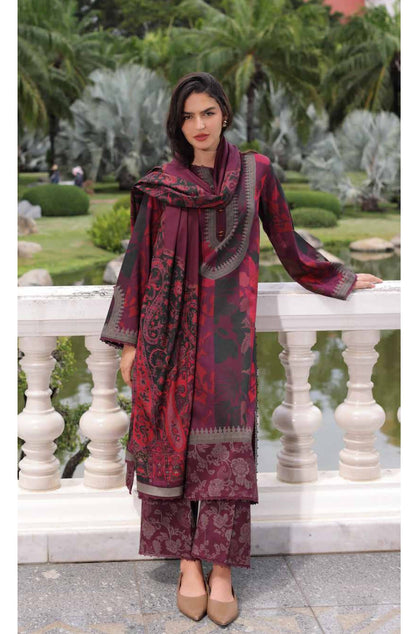 Charizma C-Prints CPW6-12 Deep Plum & Burgundy Printed Linen Pakistani Salwar Kameez Suit