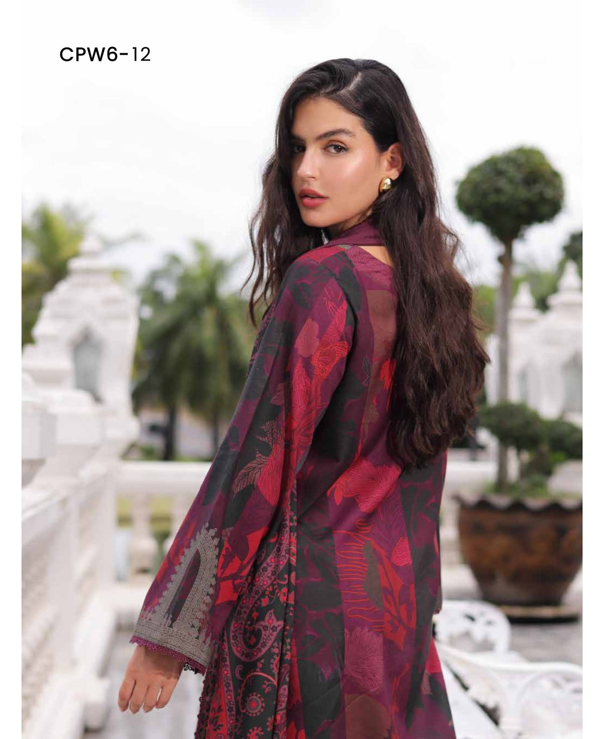 Charizma C-Prints CPW6-12 Deep Plum & Burgundy Printed Linen Pakistani Salwar Kameez Suit